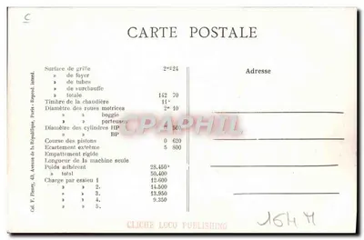 Locomotief n°154 — Type Colombia — Ateliers van Parijs 1880-85 — Serie 111 tot 400 — Editie F.F. Paris — Achterkant