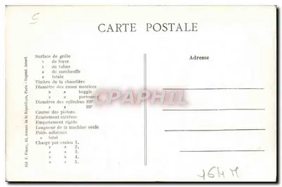 Locomotiva francesa n° 1276 — P.L.M. — Editor F. Fleury, Paris — Verso