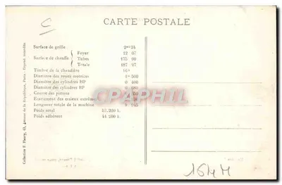 Locomotiva francesa n° 1622 — Série 1616 a 1665 — F. F. Paris — Verso