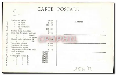 Locomotiva francesa n° 0667 — Série 0.564 à 0.691 — F. F. PARIS — Verso