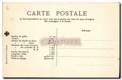 Locomotiva Compound — tipo 1893 — série 2123-2137 — editor F. Fleury — Verso