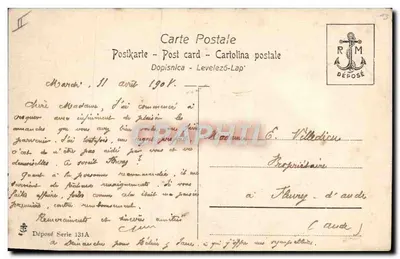 Porto de barcos a vela — cena marítima — editor R.M. Depositado Série 131A — Verso