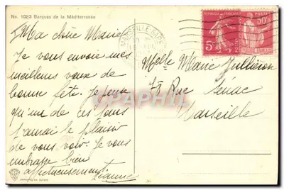 Łodzie Morza Śródziemnego — Nr 102/3 — Drukarnia w Szwajcarii — Rewers