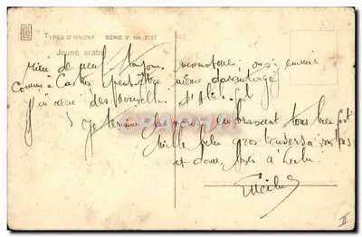 Jovem árabe — Tipos do Oriente, série V, n° 2553 — Lehner & Landrock, fot. Tunis — Verso