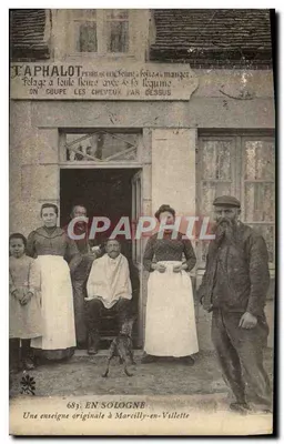 Bilhete postal antigo Em Sologne Uma enseigne original em Marcilly en Villette Coiffeur Perruquier TOP