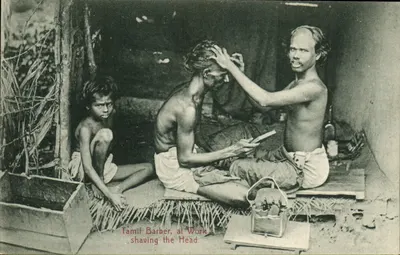 Tamil Barbier, ao trabalho — raspagem de cabeça — editor Print & Co., Ceylan, n° 242