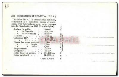 Locomotiva 241 A.1 — Sudeste (ex P.L.M.) — H.M.P. Paris — Verso