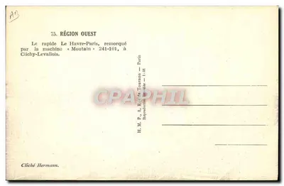 Le Havre-Paris — Região Oeste — rebocado pela máquina « Moutain » 241-101, em Clichy-Levallois — Verso