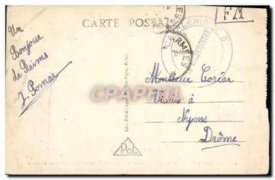 Quartier Jeanne d'Arc (18e Dragons) — Casernement 2e demi-Régiment — Vue de la Cour d'honneur — Éditeur : Poli, Dapayen, Rue Payen, Reims — Verso