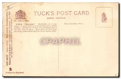H.M.S. Warspite — Slag op zee — Raphael Tuck & Sons Ltd. — Achterkant