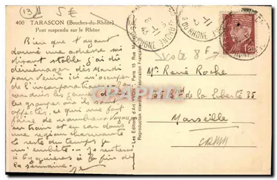 Most wiszący nad Ronom — Tarascon (Bouches-du-Rhône) — Les Editions d'Art Vyon, n°400 — Rewers