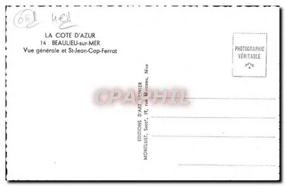 Widok ogólny i St-Jean-Cap-Ferrat — La Côte d'Azur — Éditions d'Art Munier — Rewers