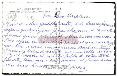 Beaulieu-sur-Mer — panoramische uitzicht en haven — Souvenir van Beaulieu-sur-Mer, ed. SF.PRD — Achterkant