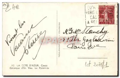 Stara pocztówka Cassis - Piramida — Calanque d'En Vau — wydawca REAL-PHOTO® STRASBOURG, n°82 — Rewers