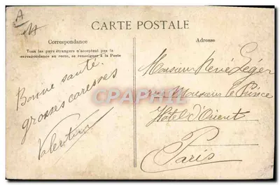 Le Barbier du Village — scène de rue devant une maison en pierre — E. L. D. — Verso