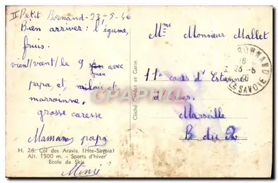 Col des Aravis — École de Skis — Cliché Gardet et Carin — Verso
