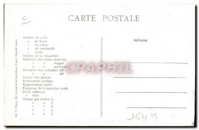 Locomotiva francesa (Nord) — Máquina n° 3039, « Courte-Queue », série E — editor F.F. Paris — Verso