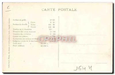 Locomotiva francesa — Máquina tender n° 40-059 — Estado dos triagens — Editor F. Fleury, Paris — Verso