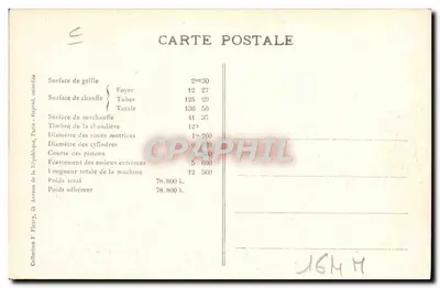 Mecânico de máquina n° 50-905 (Armistício) — locomotiva francesa — F. F. Paris — Verso