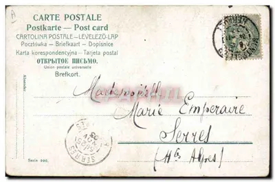 Femme en robe blanche lisant un livre — 'Bonjour !' écrit en lettres cursives sur la couverture — éditeur 'CPAPHIL' et n° de série 990 — Verso