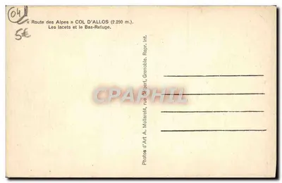Col d'Allos — Zagięcia i dolny schron — Photos d'Art A. Mollaret, Grenoble — Rewers