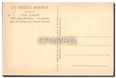 Éze — Ogólny widok z Route de la Grande Corniche — Wydawnictwo Sztuki 'La Douce France' — Rewers