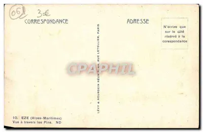Eze (Alpes-Maritimes) — Widok przez sosny — Lévy & Neurdein Réunis, 44, rue Letellier, Paryż — Rewers