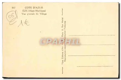 Eze (Alpes-Maritimes) — Vista geral do vilarejo — Les Éditions d'Art YVY, Paris — Verso