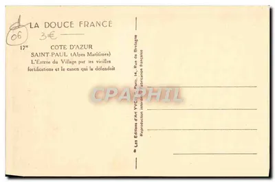 Saint-Paul (Alpes-Maritimes) — Wejście do wsi przez stare fortecy i armię, która ją broniła — Les Éditions d'Art YVCN, Paryż — Rewers