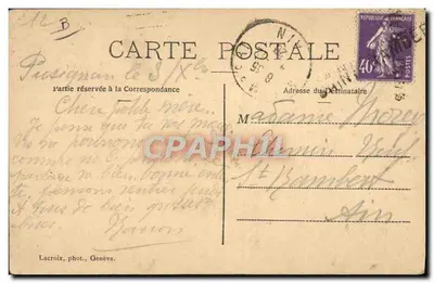 Dois crianças e um gato — propaganda para a laticínio 'Le Bon Lait' — S.T.E. Laitière Moderne, Lyon — Verso