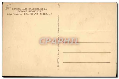Os pequenos da "Bonne Semence" — Orfanatos gratuitos — editor L. Gilletta & Cie, Nice — Verso