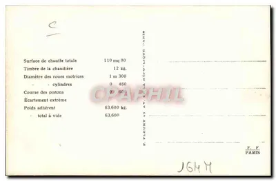 Locomotiva francesa N° 40-002 — Série 40-001 a 40-143 — Editor F. F. (C 183) — Verso