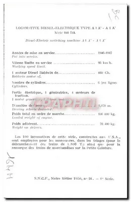 Locomotiva diesel-elétrica do tipo A1A' - A1A' — Série 040 DA — S.N.C.F., Notre Métier 1950, n° 24 — 4e Série — Verso