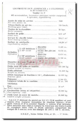 Locomotora 241 P Compound de 4 cilindros — S.N.C.F., 1ª serie — Graphphil — Reverso
