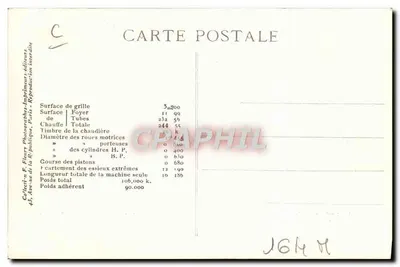 Locomotiva francesa n° 6005 — Série 6001 a 6005 — Ceinture — Paris — Verso