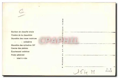 Máquina N° 230-908 — Locomotiva francesa compound com 4 cilindros — Editor F. Fleury, Paris — Verso