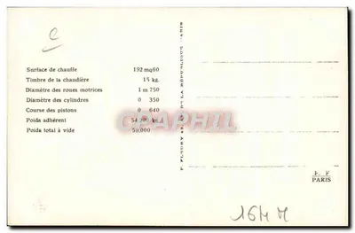 Locomotiva francesa n° 230-123 — Série 230-101 a 230-125 — Editor F. F. Paris — Verso