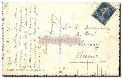 Scena morska z jachtami — produkcja włoska, seria artystyczna Acquarello N° 1 A.M. 1815 — Rewers