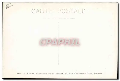Navios de guerra em mar agitado — Editor H. Embray, Papeterie de la Flotte, 44, Rue Chevalier-Paul, Toulon — Verso