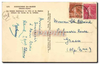 Moustiers-Sainte-Marie — La scogliera che domina la città e la catena che collega i bordi della crepaccia — Le Éditions d'Art Yvon, n°1171 — Verso