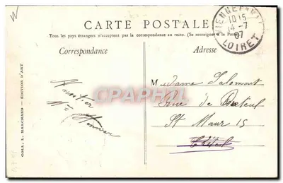 Loiret — La Poste en Campagne — Service rapide en voiture à Chien. L. Marchand, — Verso