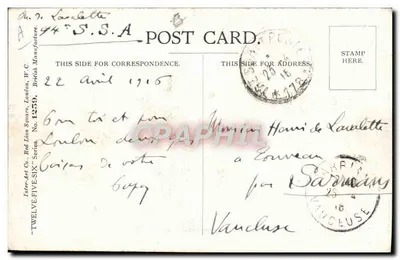 Criança doente — Cuidada por uma pequena enfermeira — Inter-Art Co. Red Lion Square, London, W.C. N° 1259 — Verso