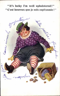 Gruba kobieta — humorystyczna karikatura — Florence House, Barnet, Londyn