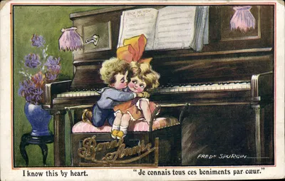 Dois crianças beijando diante de um piano — Fred Spurgin — série COMIQUE n°546