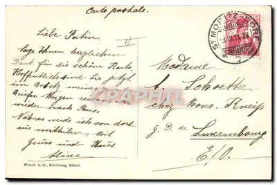 Ski et motoneige sur neige — St. Moritz — éditeur Wehrli A.-G., Kilchberg, Zurich, n° 7216 — Verso