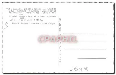 Locomotywa 231-011 do 231-60 — Stan oryginalny — Wydanie «La Vie du Rail» Nr 183 — Rewers
