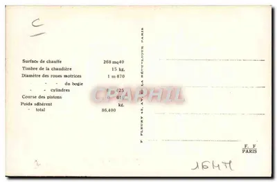 Locomotiva francesa tipo Pacific — serie 231-991 — editor F. F. Paris — Reverso