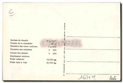 Locomotiva francesa n° 6002 — Série 6001-6002 — Editor F. F. — Verso