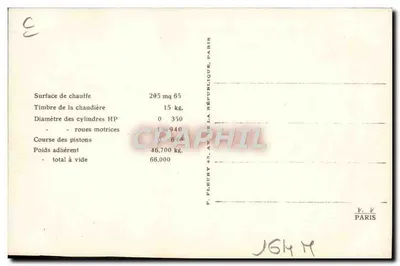 Locomotiva francesa N° 230-609 — Série 230-541 a 230-618 — editor F. F. Paris — Verso