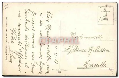 Statek żaglowy na zachodzie — S. Gallet — wydawca Ballerini & Fratini, seria 502 — Rewers